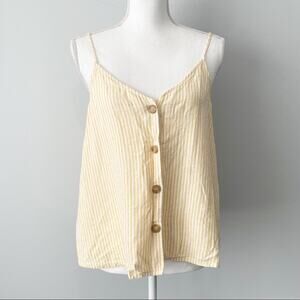 BP linen yellow striped tank top buttons size medium